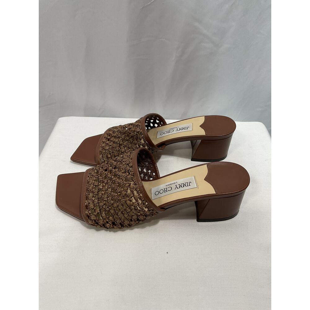 Jimmy Choo Woven Raffia Open Toe Slides - Size 7 - image 3